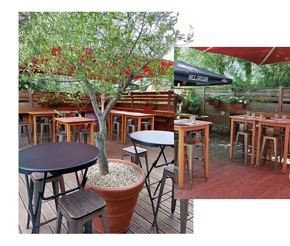 Terrasse extérieure de chez Glass & Mug